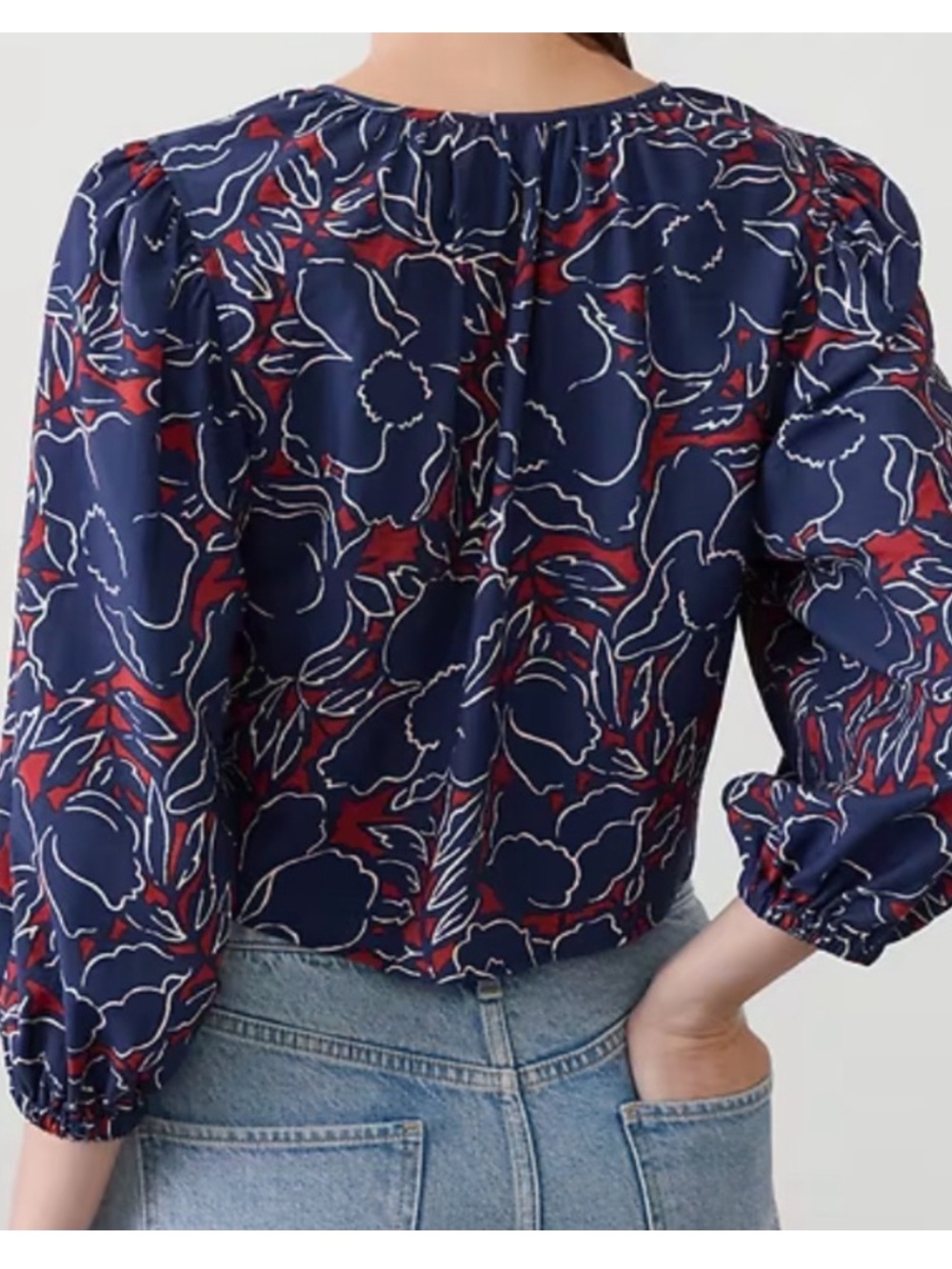 Banana Republic Factory Navy Floral Tie-Front Blouse - Picture 2 of 8